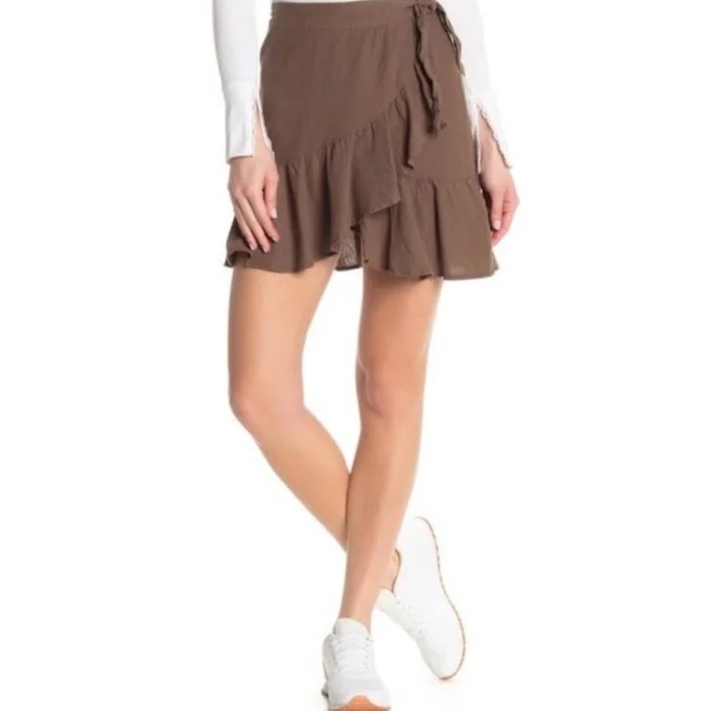 Free People “Ruffle My Feathers” mini skirt - Bitter Olive